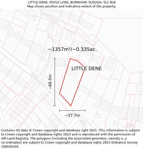 LITTLE DENE, POYLE LANE, BURNHAM, SLOUGH, SL1 8LB: Plot and title map