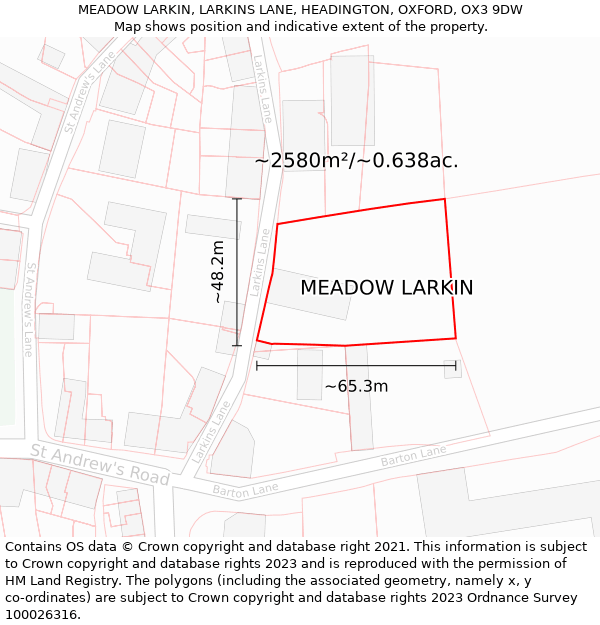 MEADOW LARKIN, LARKINS LANE, HEADINGTON, OXFORD, OX3 9DW: Plot and title map