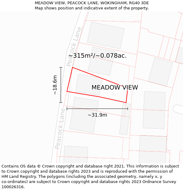 MEADOW VIEW, PEACOCK LANE, WOKINGHAM, RG40 3DE: Plot and title map