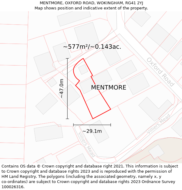 MENTMORE, OXFORD ROAD, WOKINGHAM, RG41 2YJ: Plot and title map