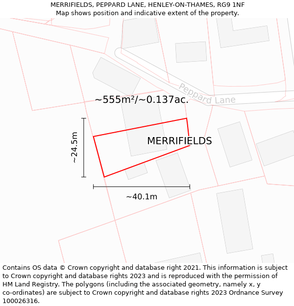 MERRIFIELDS, PEPPARD LANE, HENLEY-ON-THAMES, RG9 1NF: Plot and title map