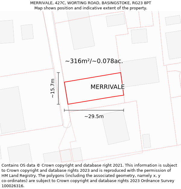 MERRIVALE, 427C, WORTING ROAD, BASINGSTOKE, RG23 8PT: Plot and title map