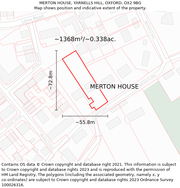 MERTON HOUSE, YARNELLS HILL, OXFORD, OX2 9BG: Plot and title map