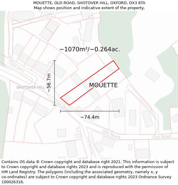 MOUETTE, OLD ROAD, SHOTOVER HILL, OXFORD, OX3 8TA: Plot and title map