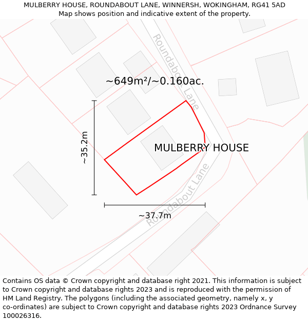 MULBERRY HOUSE, ROUNDABOUT LANE, WINNERSH, WOKINGHAM, RG41 5AD: Plot and title map