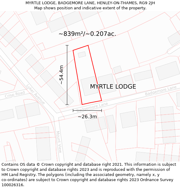 MYRTLE LODGE, BADGEMORE LANE, HENLEY-ON-THAMES, RG9 2JH: Plot and title map