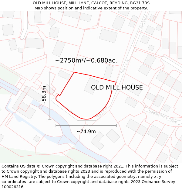 OLD MILL HOUSE, MILL LANE, CALCOT, READING, RG31 7RS: Plot and title map