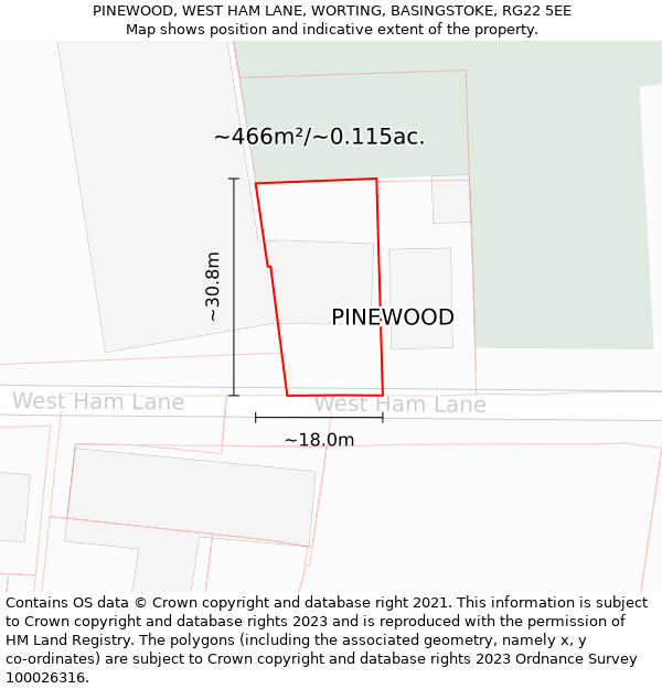 PINEWOOD, WEST HAM LANE, WORTING, BASINGSTOKE, RG22 5EE: Plot and title map