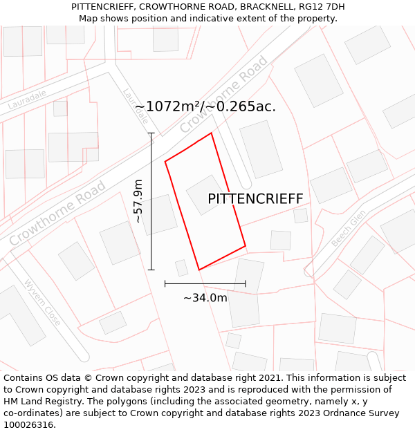 PITTENCRIEFF, CROWTHORNE ROAD, BRACKNELL, RG12 7DH: Plot and title map