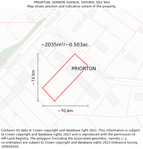 PRIORTON, VERNON AVENUE, OXFORD, OX2 9AU: Plot and title map