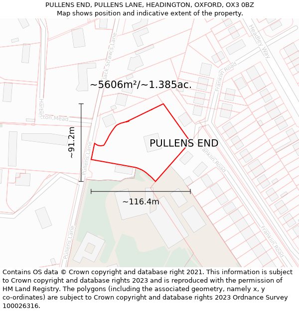 PULLENS END, PULLENS LANE, HEADINGTON, OXFORD, OX3 0BZ: Plot and title map
