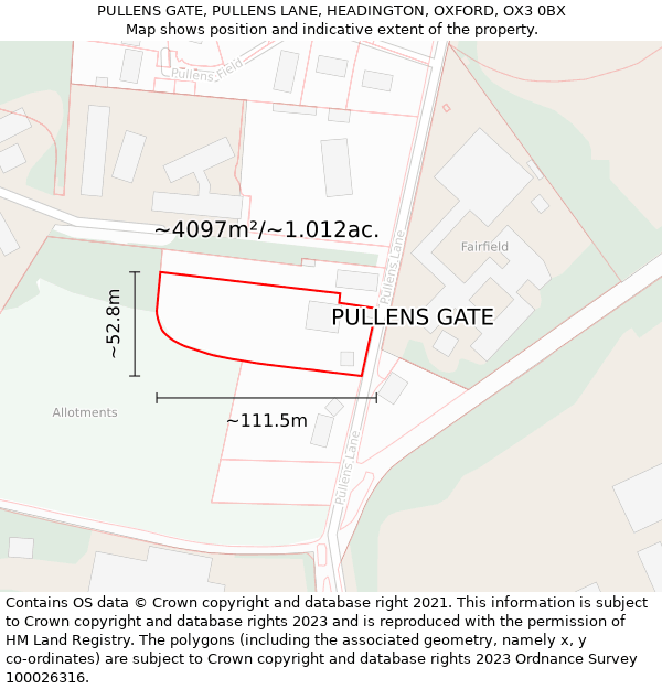 PULLENS GATE, PULLENS LANE, HEADINGTON, OXFORD, OX3 0BX: Plot and title map