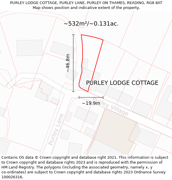 PURLEY LODGE COTTAGE, PURLEY LANE, PURLEY ON THAMES, READING, RG8 8AT: Plot and title map