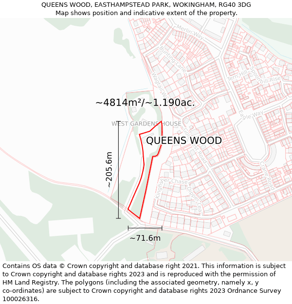 QUEENS WOOD, EASTHAMPSTEAD PARK, WOKINGHAM, RG40 3DG: Plot and title map