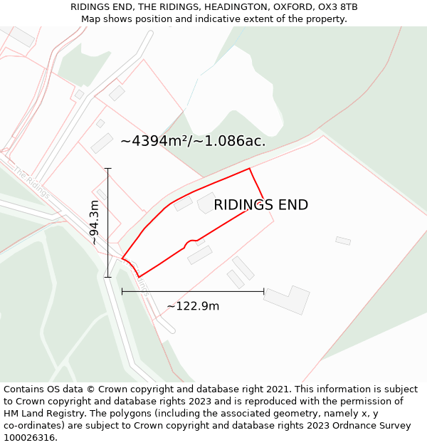 RIDINGS END, THE RIDINGS, HEADINGTON, OXFORD, OX3 8TB: Plot and title map