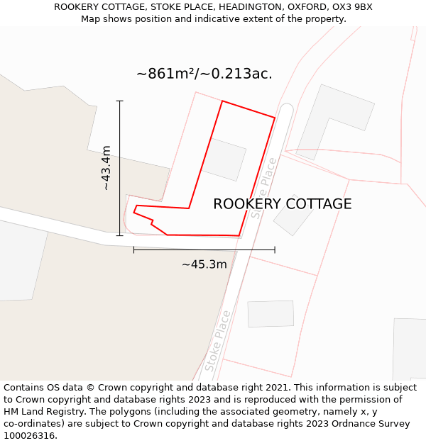 ROOKERY COTTAGE, STOKE PLACE, HEADINGTON, OXFORD, OX3 9BX: Plot and title map