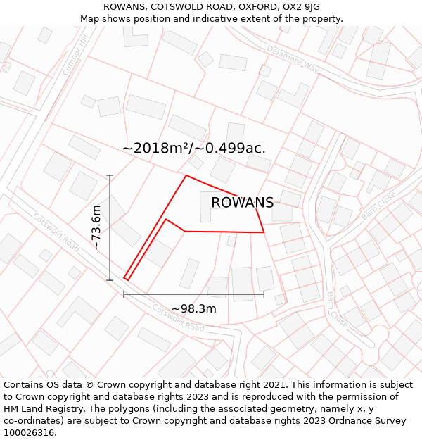 ROWANS, COTSWOLD ROAD, OXFORD, OX2 9JG: Plot and title map