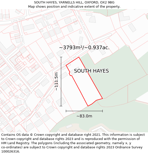 SOUTH HAYES, YARNELLS HILL, OXFORD, OX2 9BG: Plot and title map