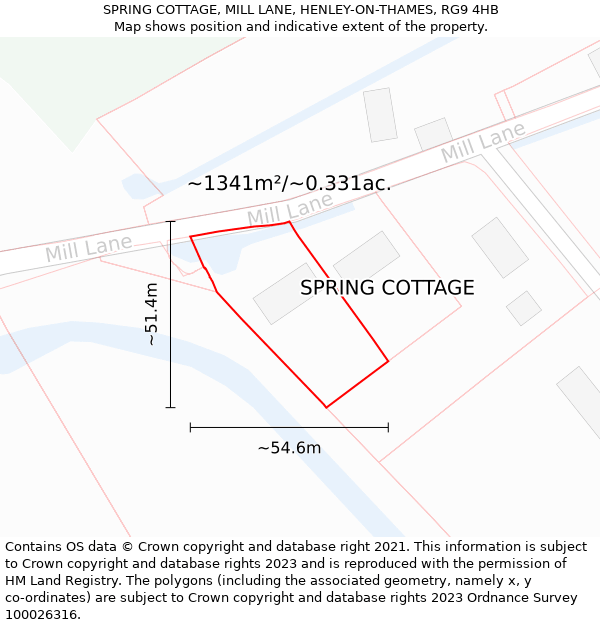 SPRING COTTAGE, MILL LANE, HENLEY-ON-THAMES, RG9 4HB: Plot and title map