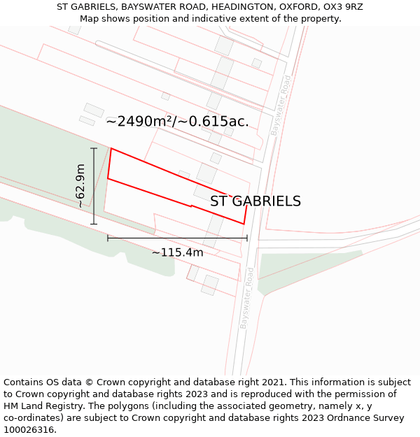 ST GABRIELS, BAYSWATER ROAD, HEADINGTON, OXFORD, OX3 9RZ: Plot and title map