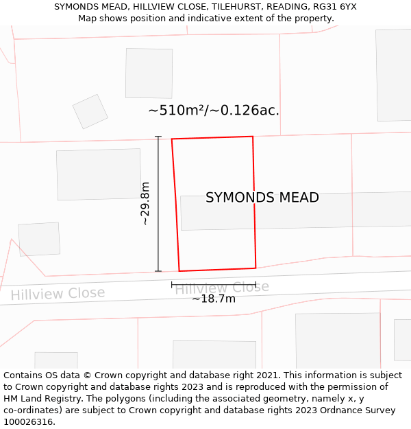 SYMONDS MEAD, HILLVIEW CLOSE, TILEHURST, READING, RG31 6YX: Plot and title map