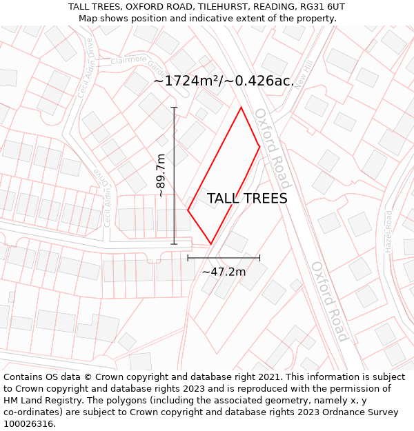 TALL TREES, OXFORD ROAD, TILEHURST, READING, RG31 6UT: Plot and title map
