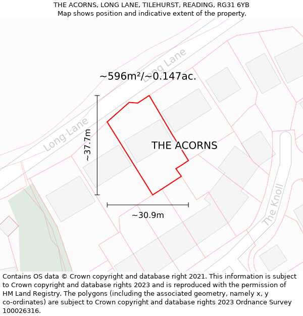 THE ACORNS, LONG LANE, TILEHURST, READING, RG31 6YB: Plot and title map