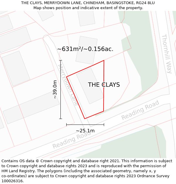 THE CLAYS, MERRYDOWN LANE, CHINEHAM, BASINGSTOKE, RG24 8LU: Plot and title map