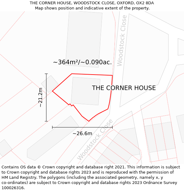 THE CORNER HOUSE, WOODSTOCK CLOSE, OXFORD, OX2 8DA: Plot and title map