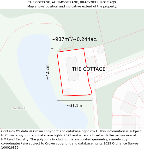 THE COTTAGE, ALLSMOOR LANE, BRACKNELL, RG12 9QS: Plot and title map