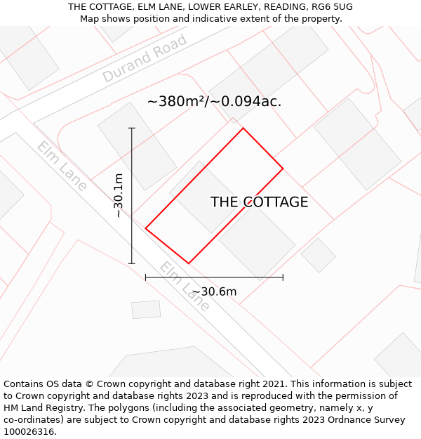 THE COTTAGE, ELM LANE, LOWER EARLEY, READING, RG6 5UG: Plot and title map