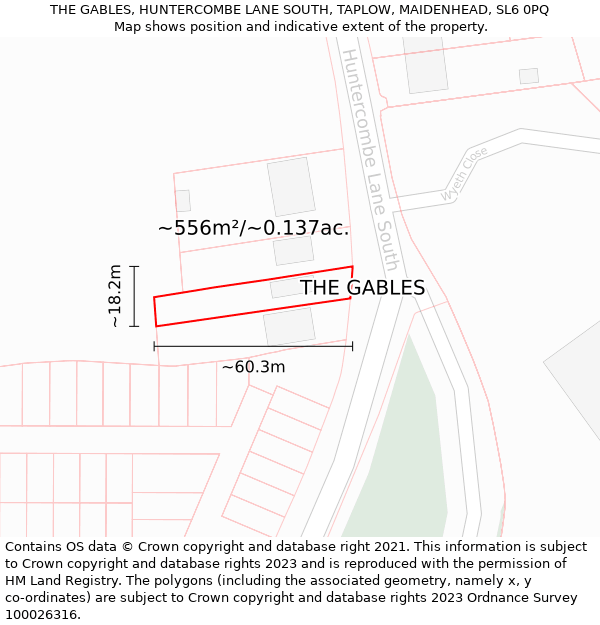 THE GABLES, HUNTERCOMBE LANE SOUTH, TAPLOW, MAIDENHEAD, SL6 0PQ: Plot and title map