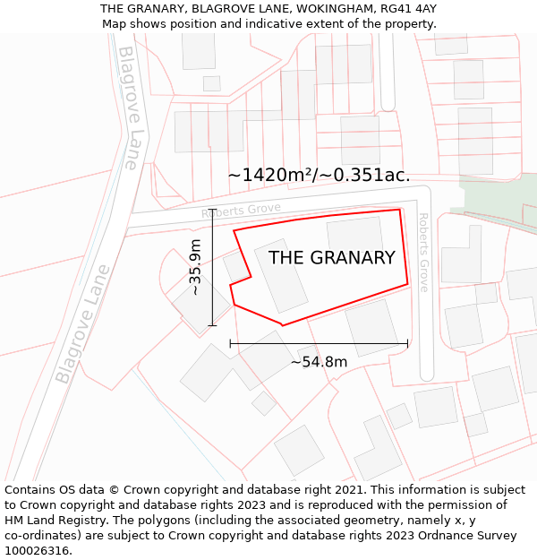 THE GRANARY, BLAGROVE LANE, WOKINGHAM, RG41 4AY: Plot and title map