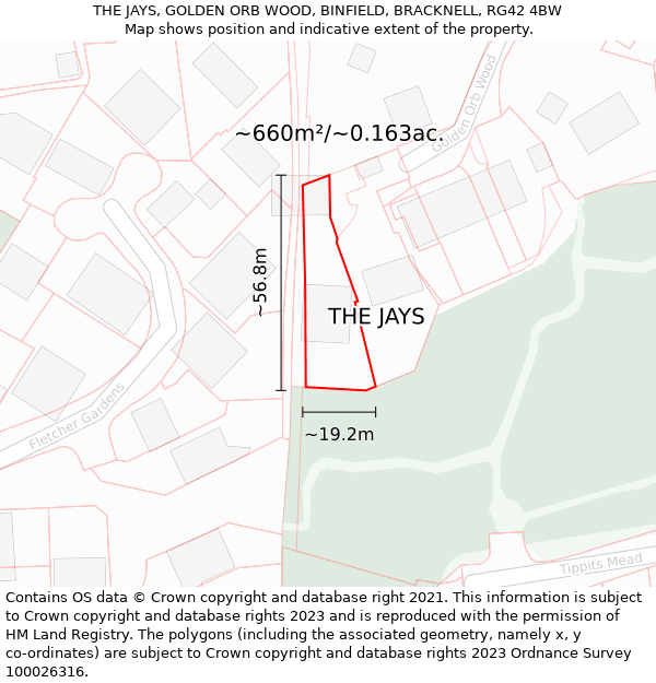 THE JAYS, GOLDEN ORB WOOD, BINFIELD, BRACKNELL, RG42 4BW: Plot and title map