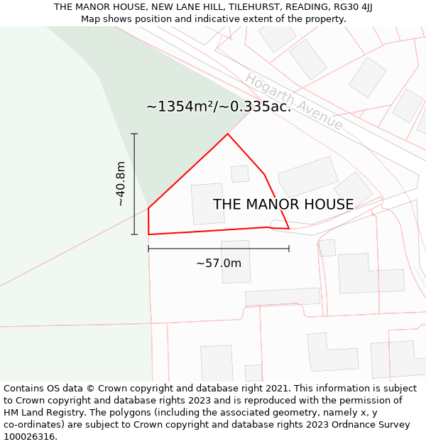 THE MANOR HOUSE, NEW LANE HILL, TILEHURST, READING, RG30 4JJ: Plot and title map