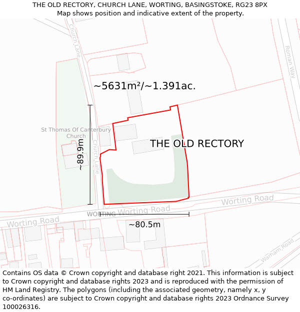THE OLD RECTORY, CHURCH LANE, WORTING, BASINGSTOKE, RG23 8PX: Plot and title map