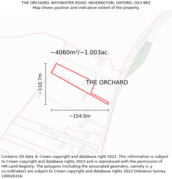 THE ORCHARD, BAYSWATER ROAD, HEADINGTON, OXFORD, OX3 9RZ: Plot and title map