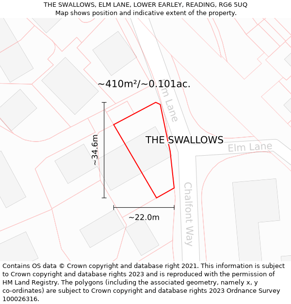 THE SWALLOWS, ELM LANE, LOWER EARLEY, READING, RG6 5UQ: Plot and title map