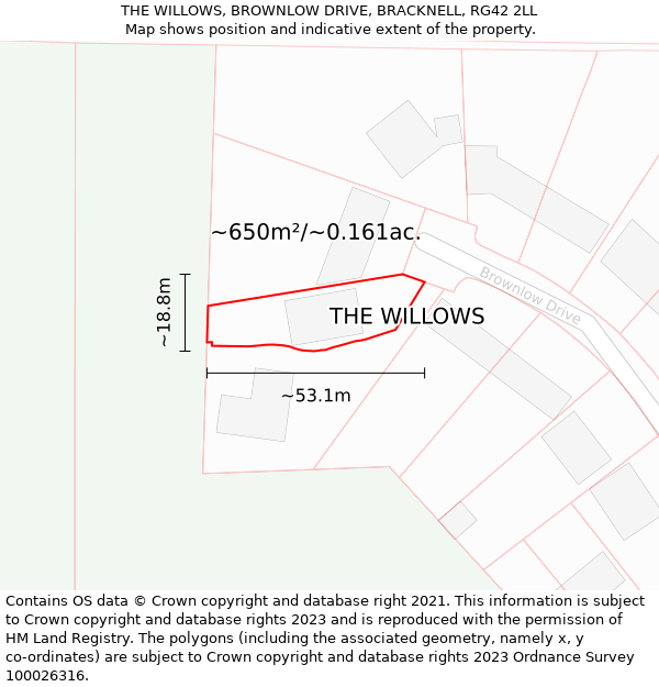 THE WILLOWS, BROWNLOW DRIVE, BRACKNELL, RG42 2LL: Plot and title map