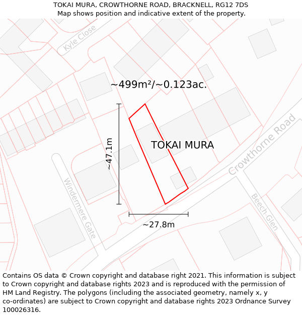 TOKAI MURA, CROWTHORNE ROAD, BRACKNELL, RG12 7DS: Plot and title map