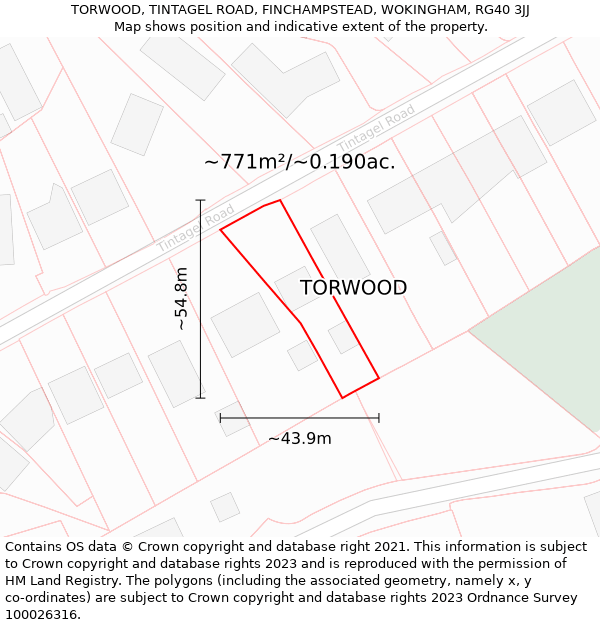 TORWOOD, TINTAGEL ROAD, FINCHAMPSTEAD, WOKINGHAM, RG40 3JJ: Plot and title map