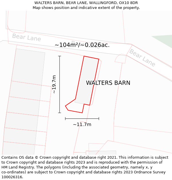 WALTERS BARN, BEAR LANE, WALLINGFORD, OX10 8DR: Plot and title map