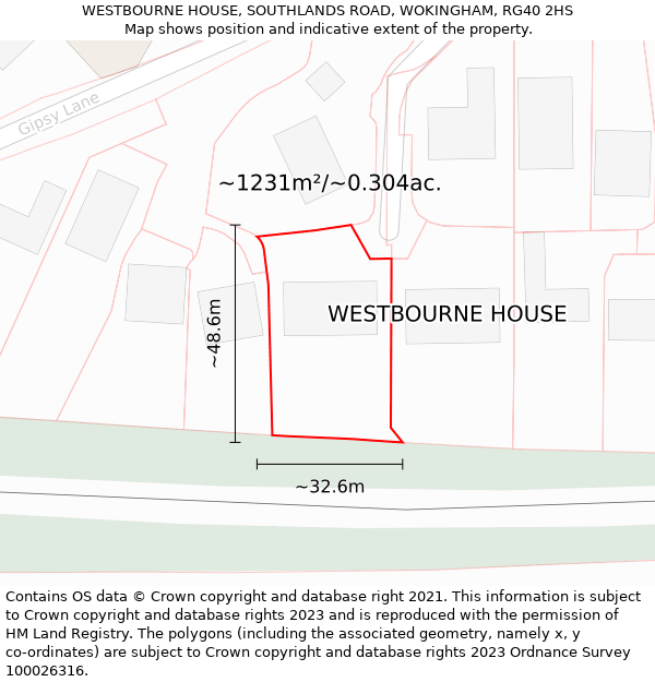 WESTBOURNE HOUSE, SOUTHLANDS ROAD, WOKINGHAM, RG40 2HS: Plot and title map