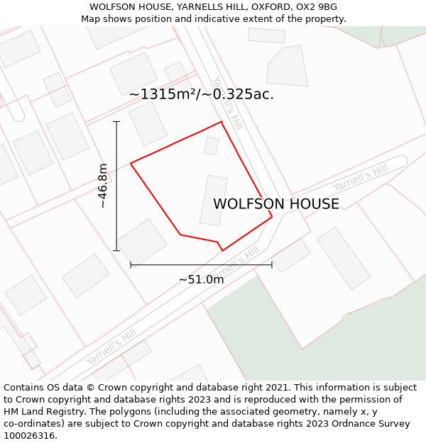 WOLFSON HOUSE, YARNELLS HILL, OXFORD, OX2 9BG: Plot and title map