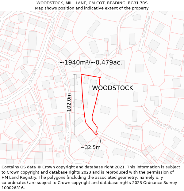 WOODSTOCK, MILL LANE, CALCOT, READING, RG31 7RS: Plot and title map