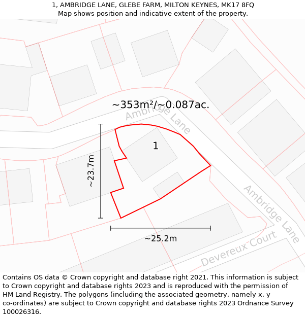 1, AMBRIDGE LANE, GLEBE FARM, MILTON KEYNES, MK17 8FQ: Plot and title map