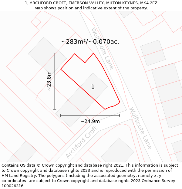 1, ARCHFORD CROFT, EMERSON VALLEY, MILTON KEYNES, MK4 2EZ: Plot and title map