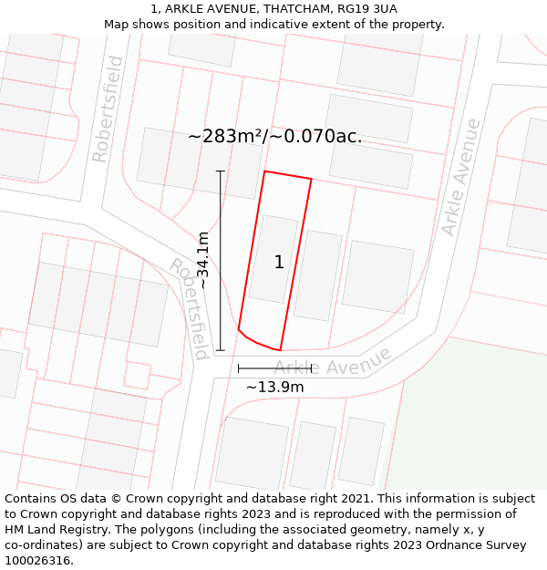 1, ARKLE AVENUE, THATCHAM, RG19 3UA: Plot and title map