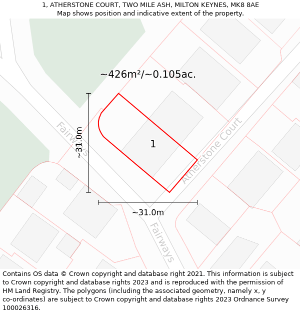 1, ATHERSTONE COURT, TWO MILE ASH, MILTON KEYNES, MK8 8AE: Plot and title map