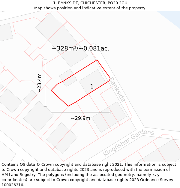 1, BANKSIDE, CHICHESTER, PO20 2GU: Plot and title map